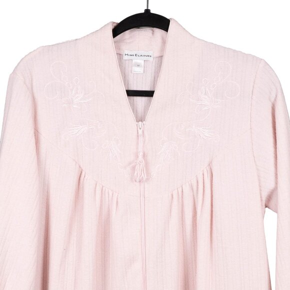 Miss Elaine Robe M Womens Pink Zip Up Embroidered Long Sleeve Pockets Tassel - Picture 2 of 7